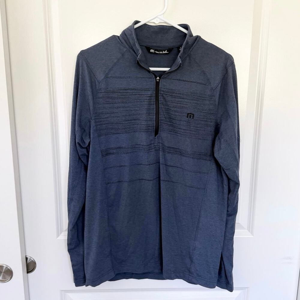 Travis Mathew Line Detail Quarter Zip Pullover Long Sleeve Shirt Blue Small